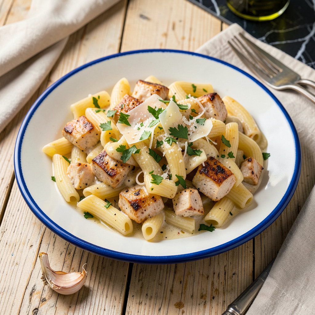Chicken Rigatoni Recipe: Creamy Garlic Sauce With Tender Bites - Drool ...